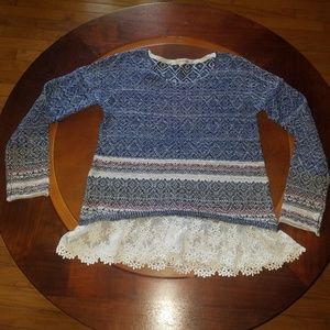 Striped Sweater with Lace Trim